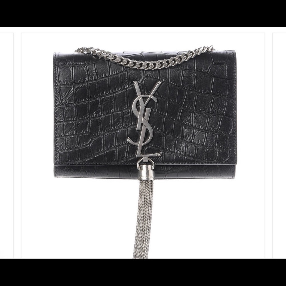 Saint Laurent Small Black Croc Kate Tassel Chain Bag - Picture 4 of 11